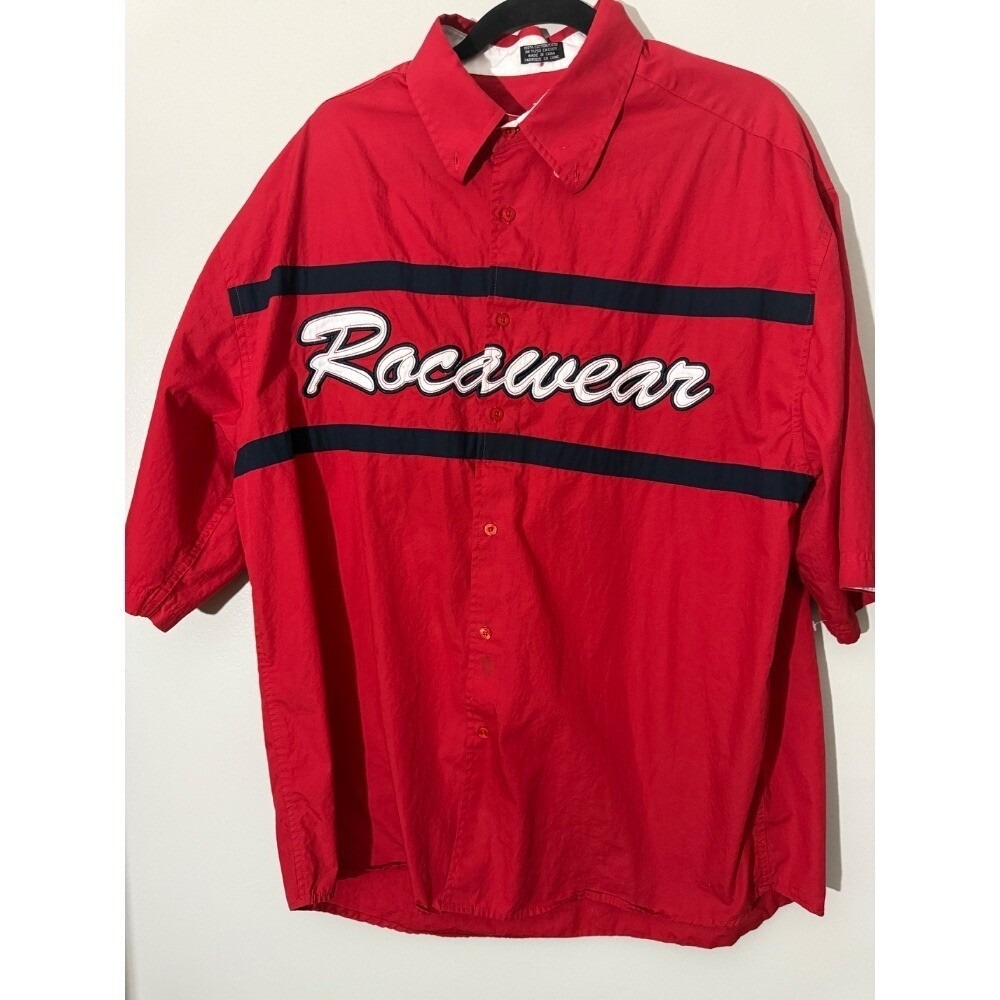 Rocawear Graphic Button Up Shirt Short Sleeve Red Casual XL